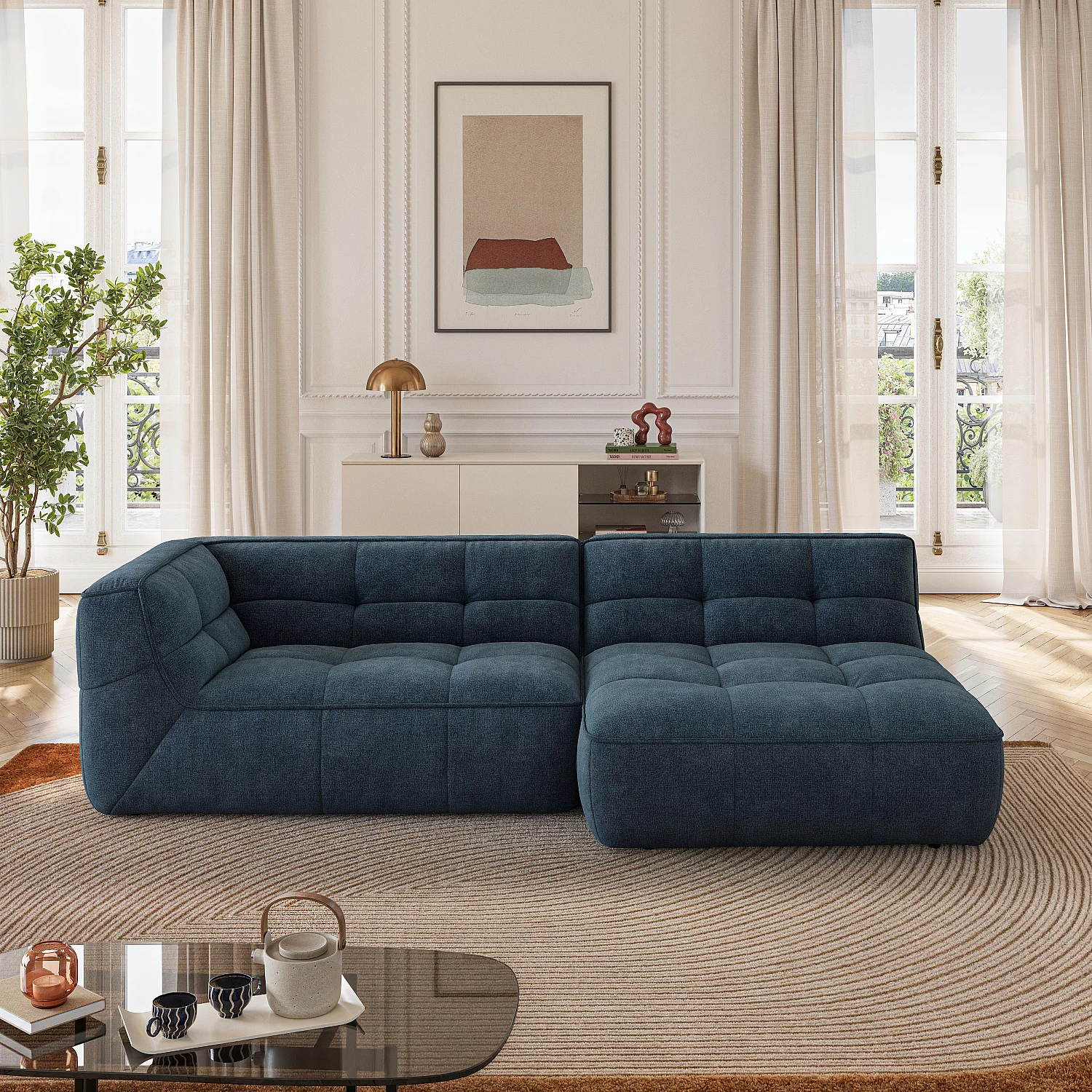 SOFA AUROS2　NITORI Orieto - Sofá rinconera izquierda de tela - Ocre oscuro